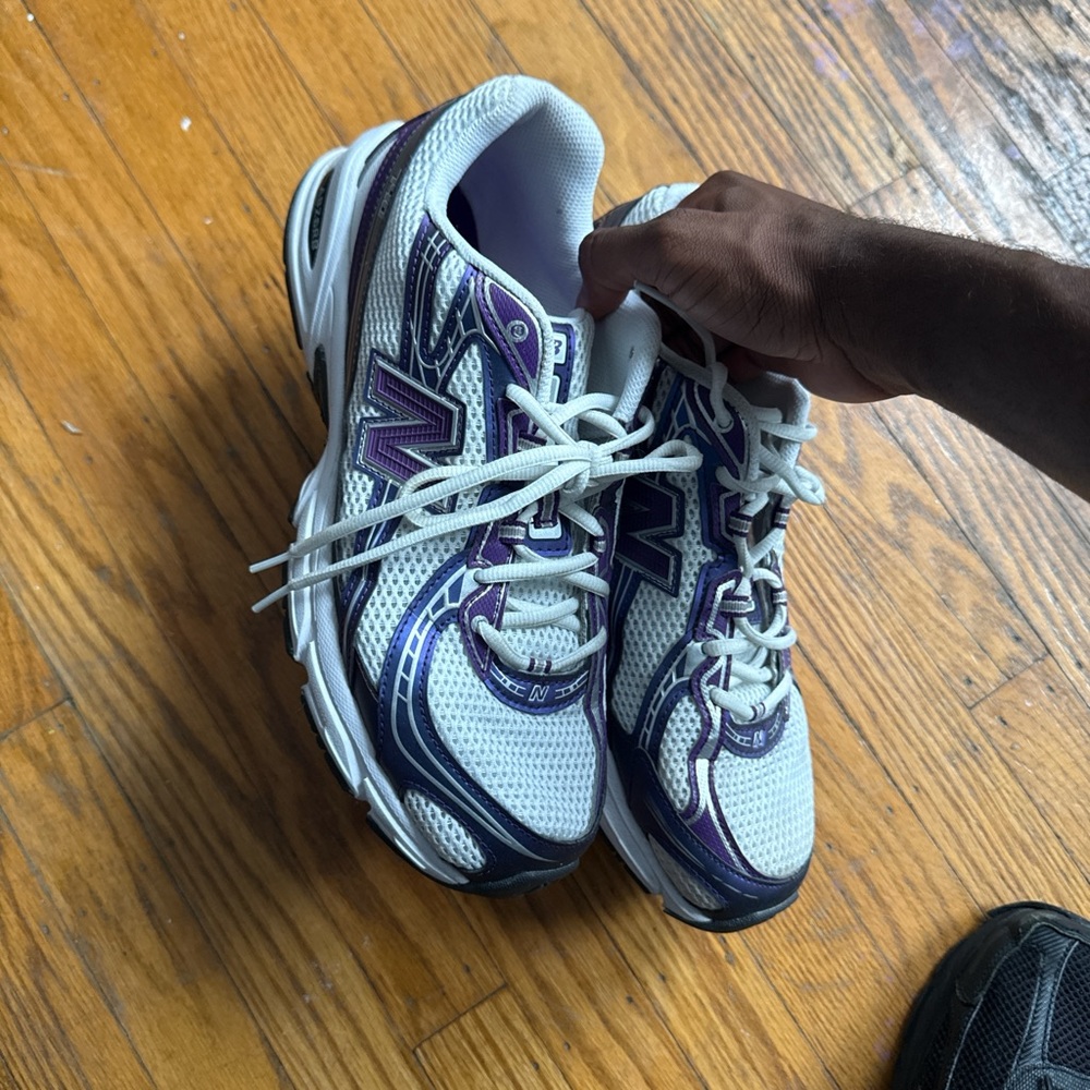 New Balance White and Purple Sneakers